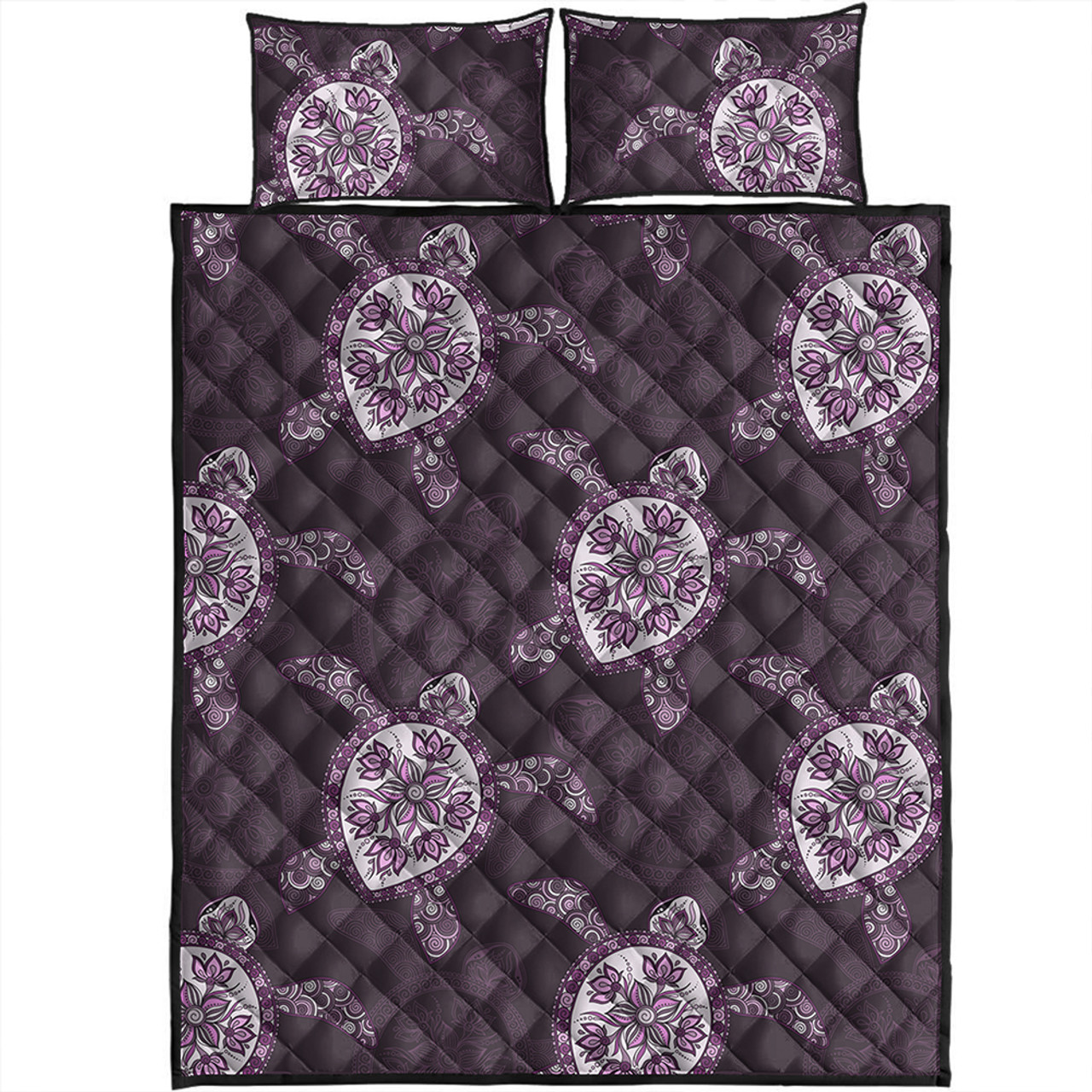 Hawaii Quilt Bed Set Turtle Plumeria Violet