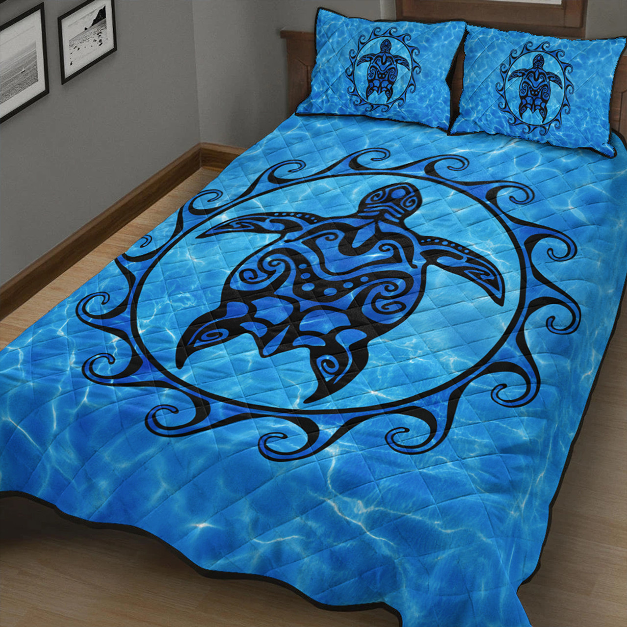 Hawaii Quilt Bed Set Turtle Polynesia Sea