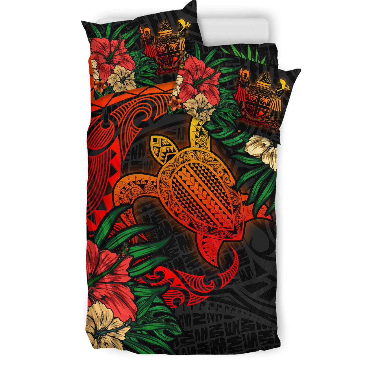 Fiji Bedding Set - Fiji Coat Of Arms Polynesian Turtle Tropical Bedding Set