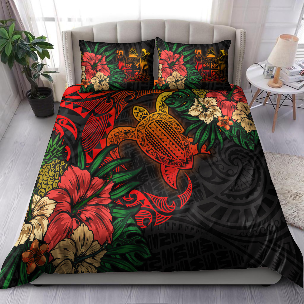 Fiji Bedding Set - Fiji Coat Of Arms Polynesian Turtle Tropical Bedding Set