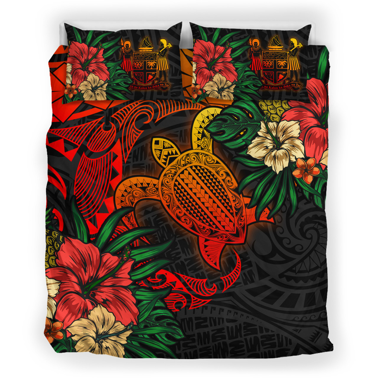 Fiji Bedding Set - Fiji Coat Of Arms Polynesian Turtle Tropical Bedding Set