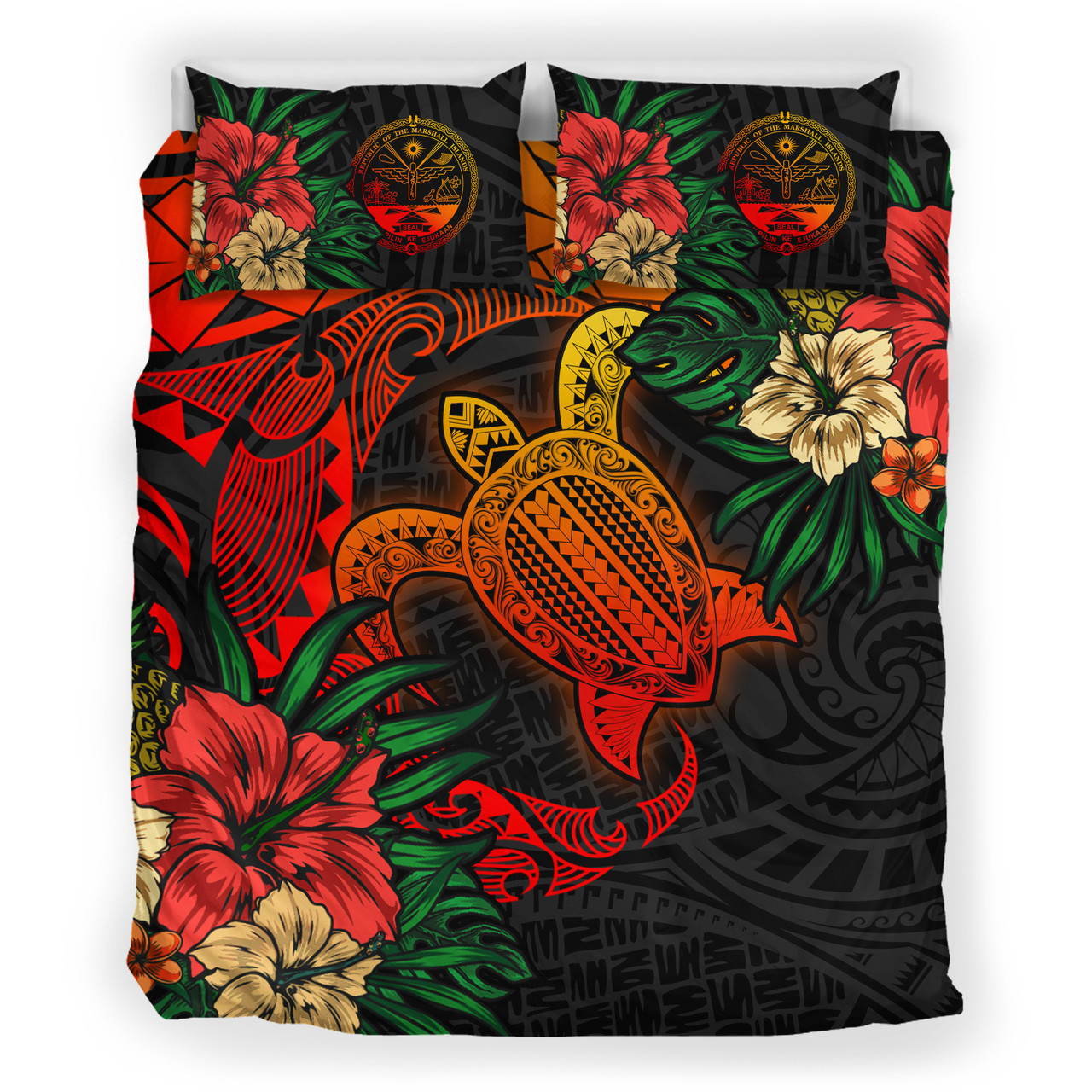 Marshall Islands Bedding Set - Marshall Islands Polynesian Turtle Tropical Bedding Set