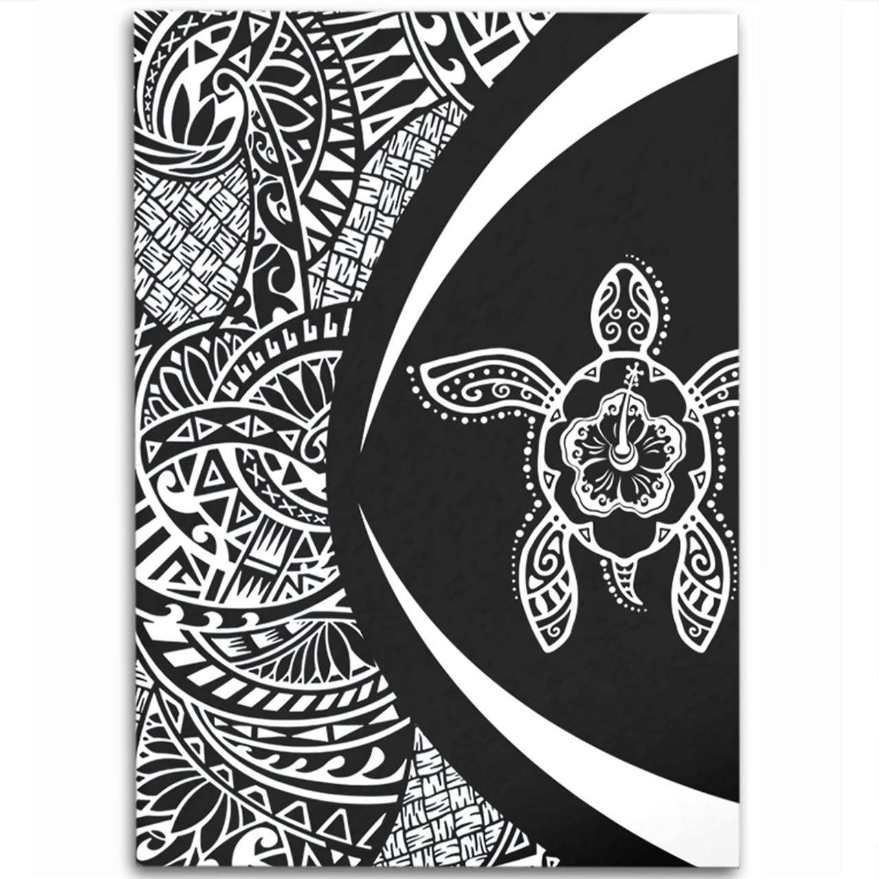 Hawaii Area Rug Turtle Hibiscus Lauhala Black White Circle