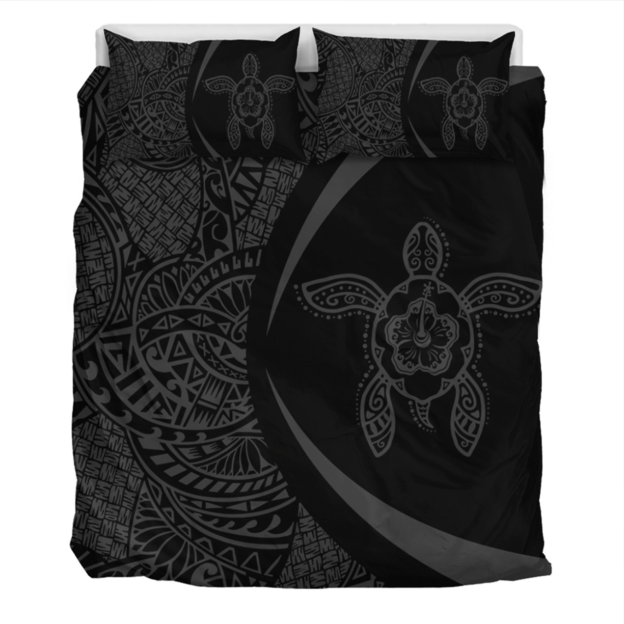 Hawaii Bedding Set Turtle Hibiscus Lauhala Black Gray Circle