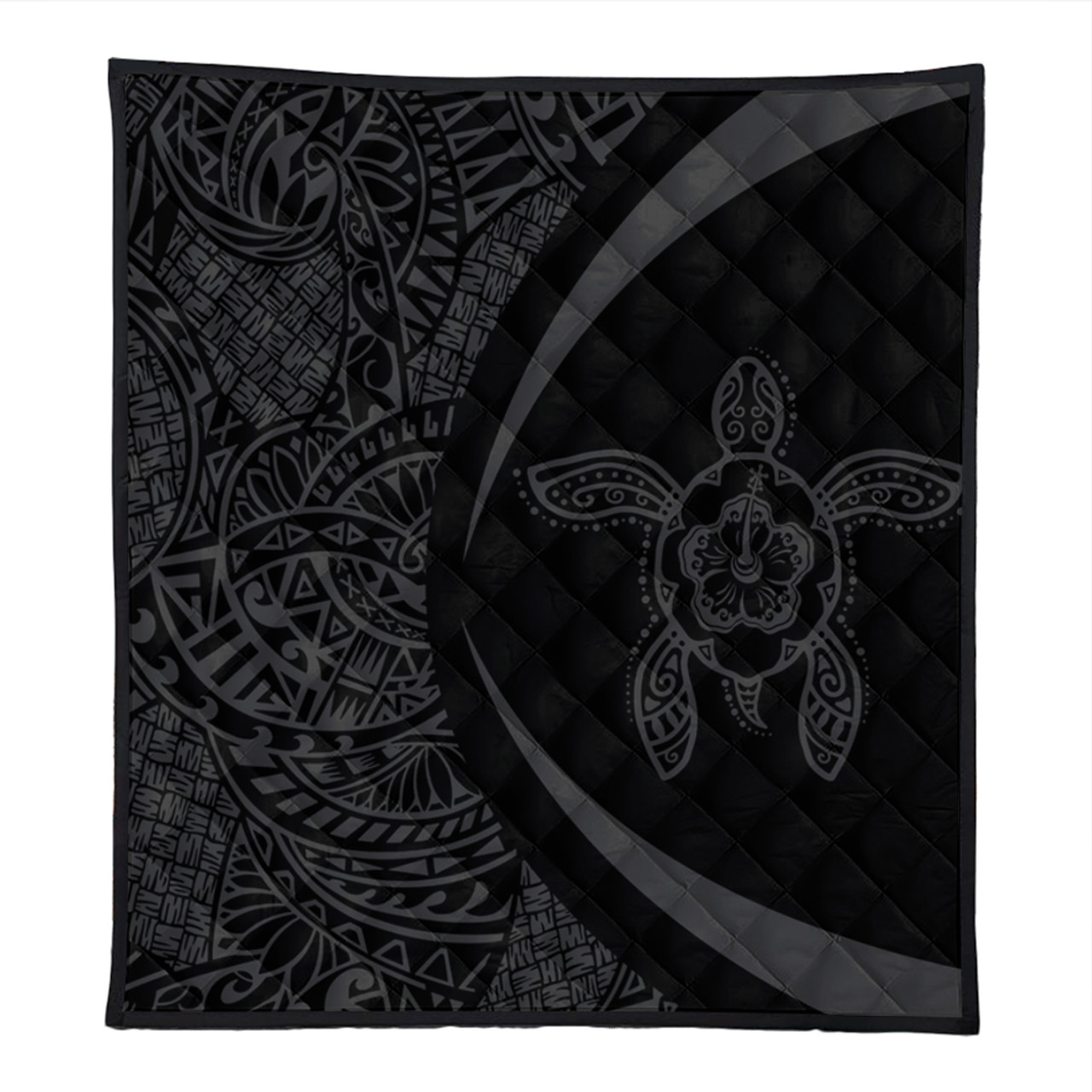 Hawaii Premium Quilt Turtle Hibiscus Lauhala Black Gray Circle