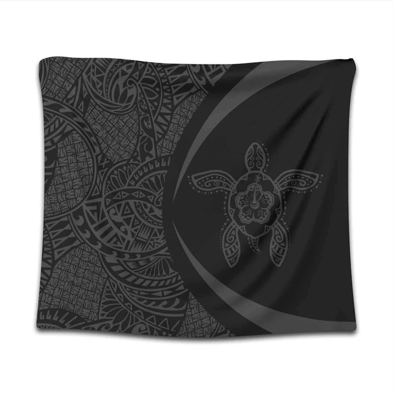 Hawaii Tapestry Turtle Hibiscus Lauhala Black Gray Circle