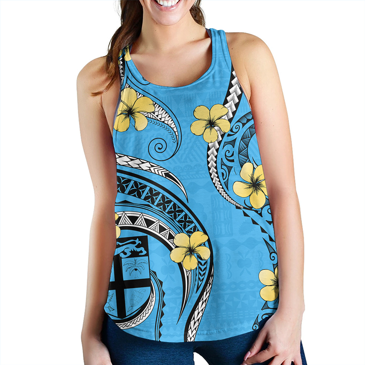 Fiji Women Tank Fiji Bula Style Plumeria Flower