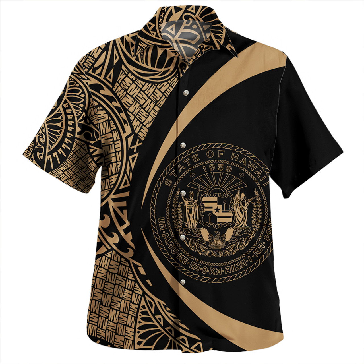 Hawaii Hawaiian Shirt Coat Of Arm Lauhala Gold Circle