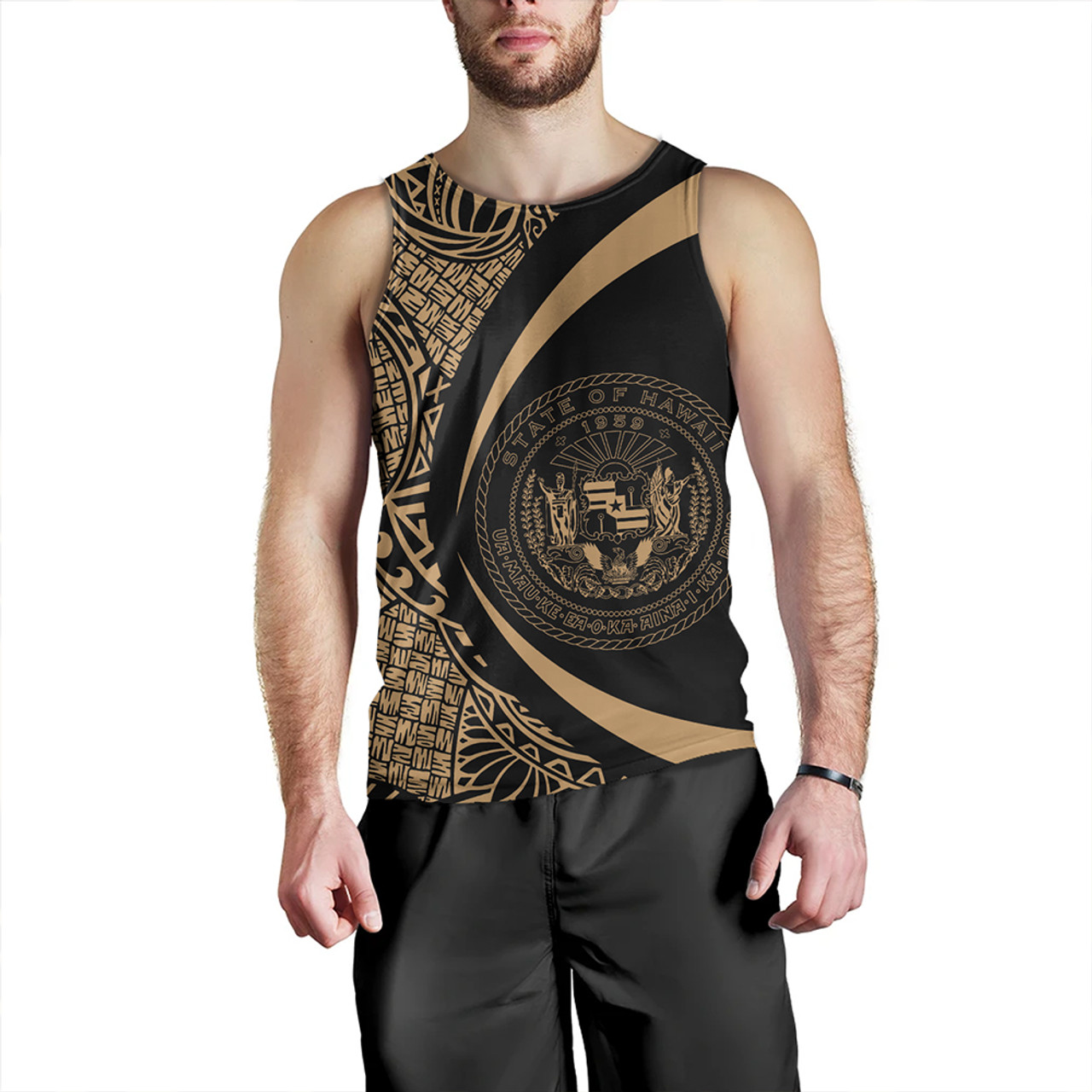 Hawaii Tank Top Coat Of Arm Lauhala Gold Circle