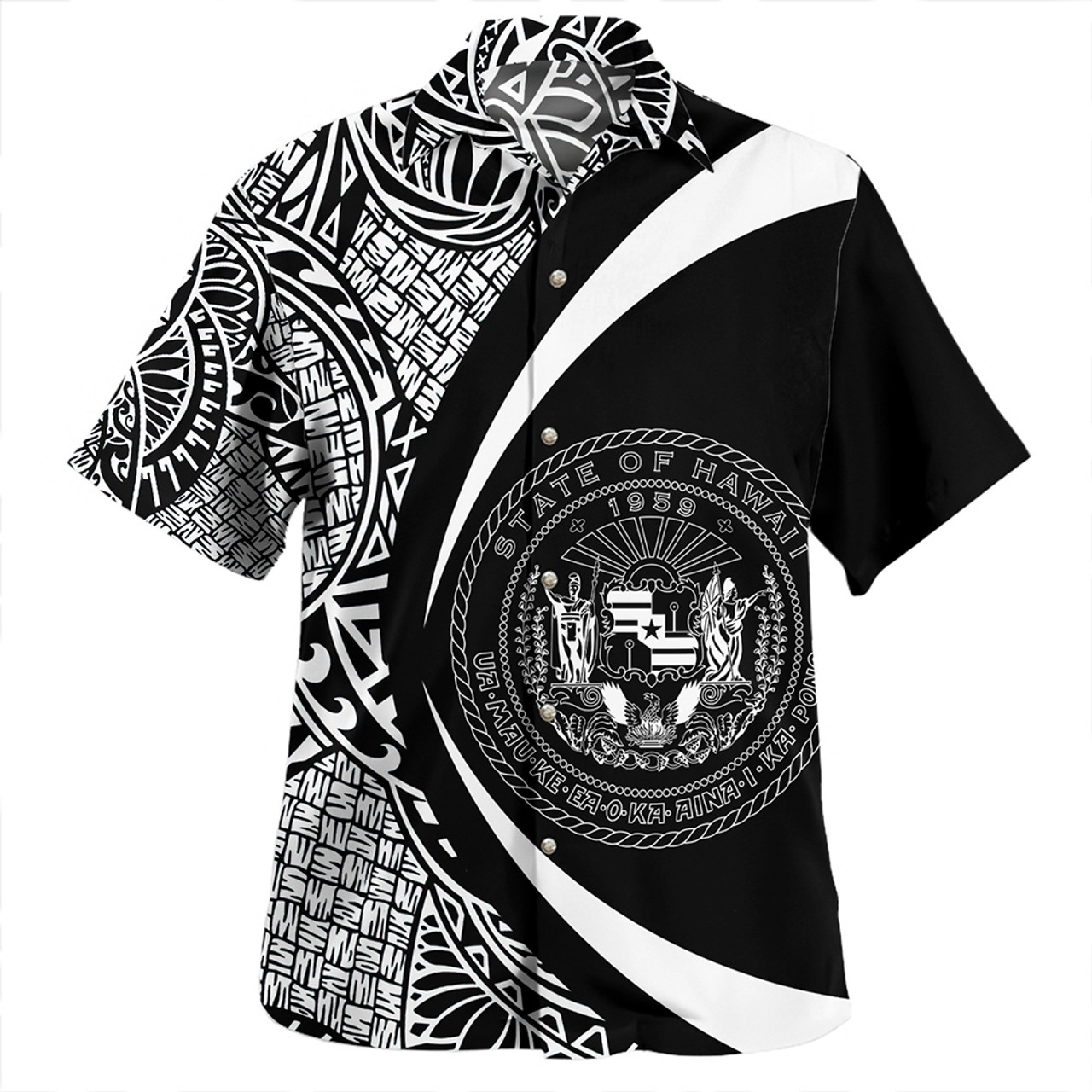 Hawaii Hawaiian Shirt Coat Of Arm Lauhala White Circle