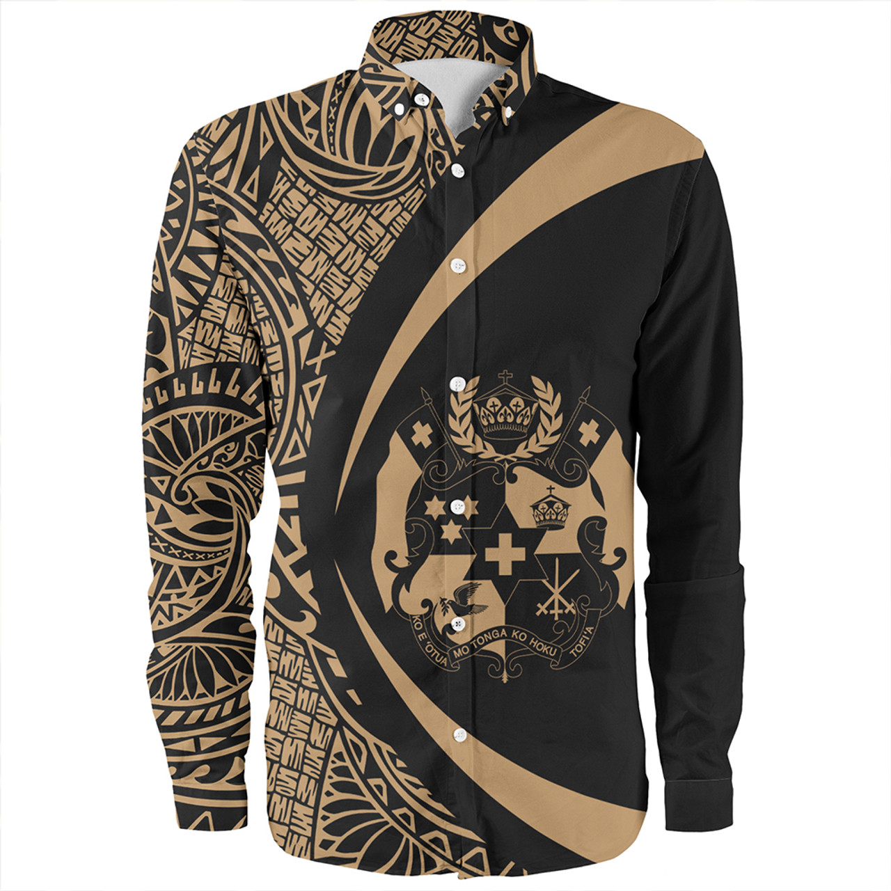 Tonga Long Sleeve Shirt Coat Of Arm Lauhala Gold Circle