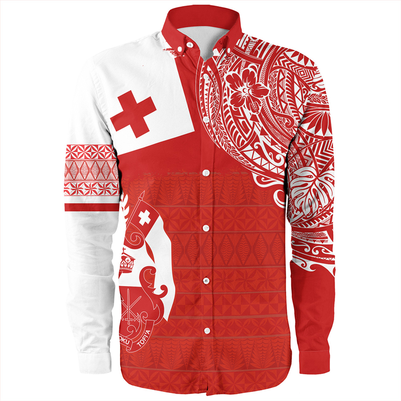 Tonga Long Sleeve Shirt Tonga Polynesian Flag With Coat Of Arms