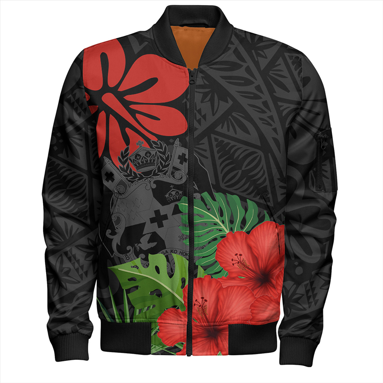 Tonga Bomber Jacket Tonga Coat Of Arms Polynesian Hibiscus