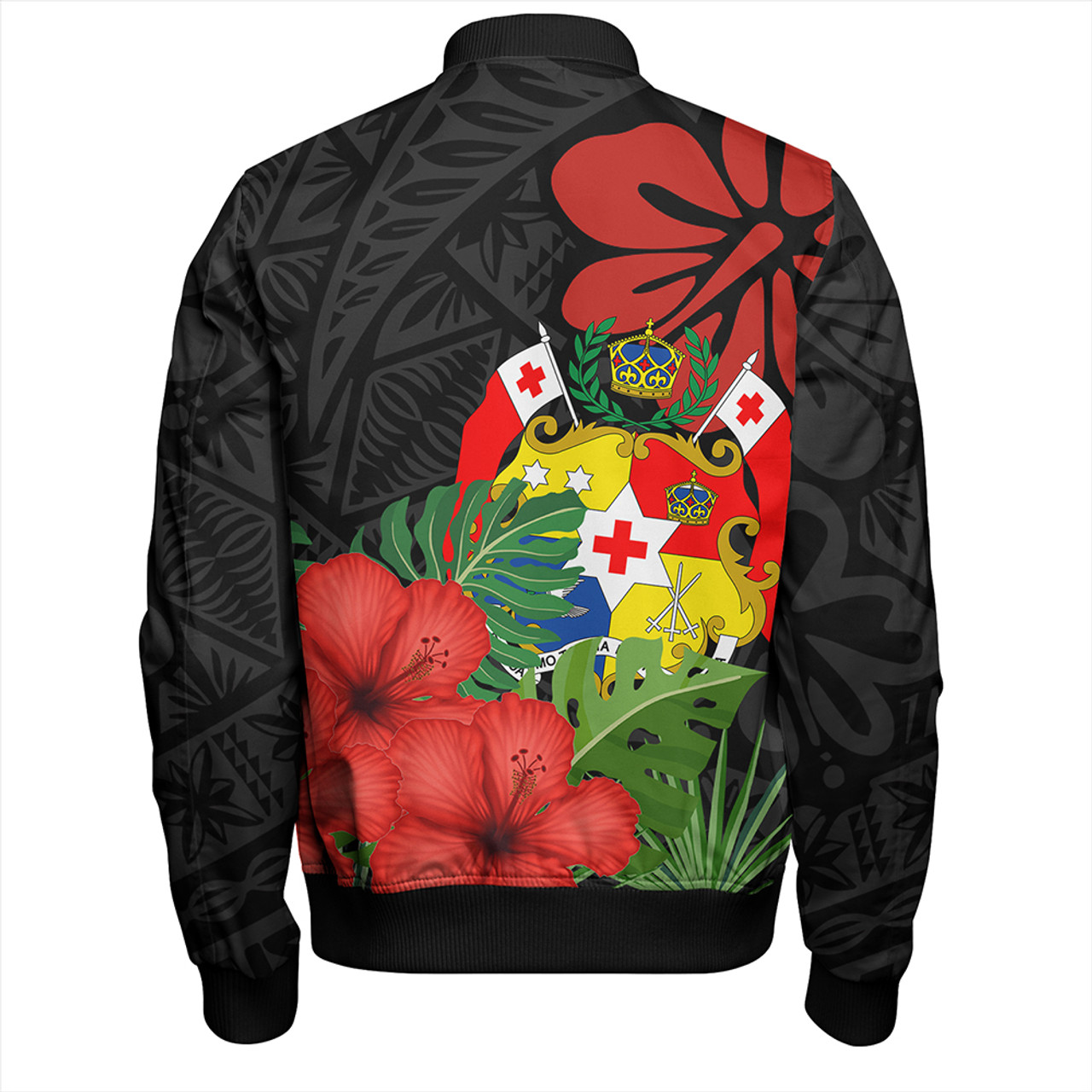 Tonga Bomber Jacket Tonga Coat Of Arms Polynesian Hibiscus