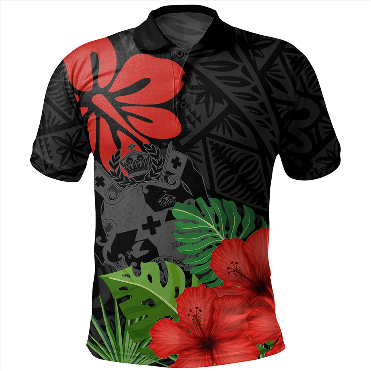 Tonga Polo Shirt Tonga Coat Of Arms Polynesian Hibiscus