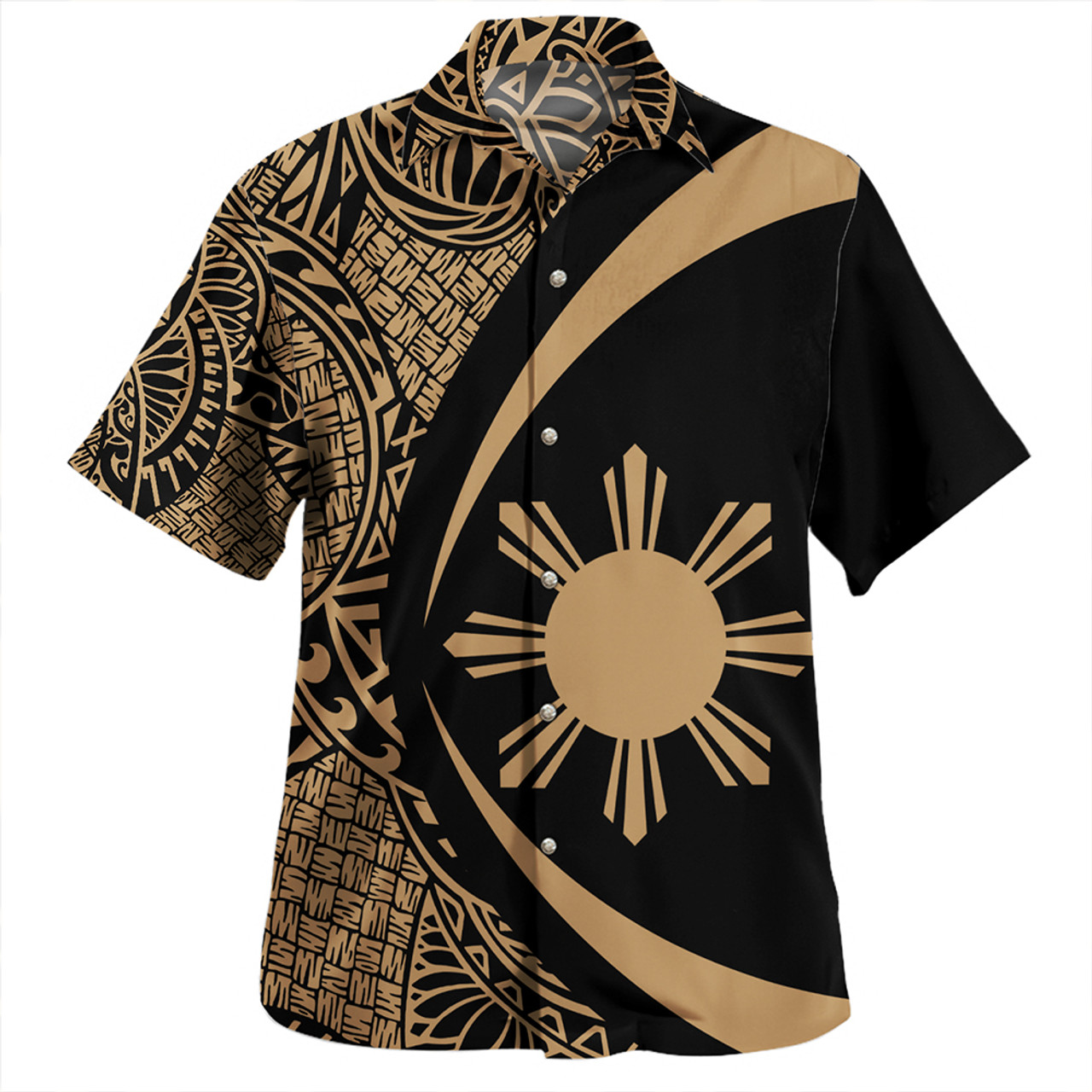 Philippines Hawaiian Shirt Coat Of Arm Lauhala Gold Circle