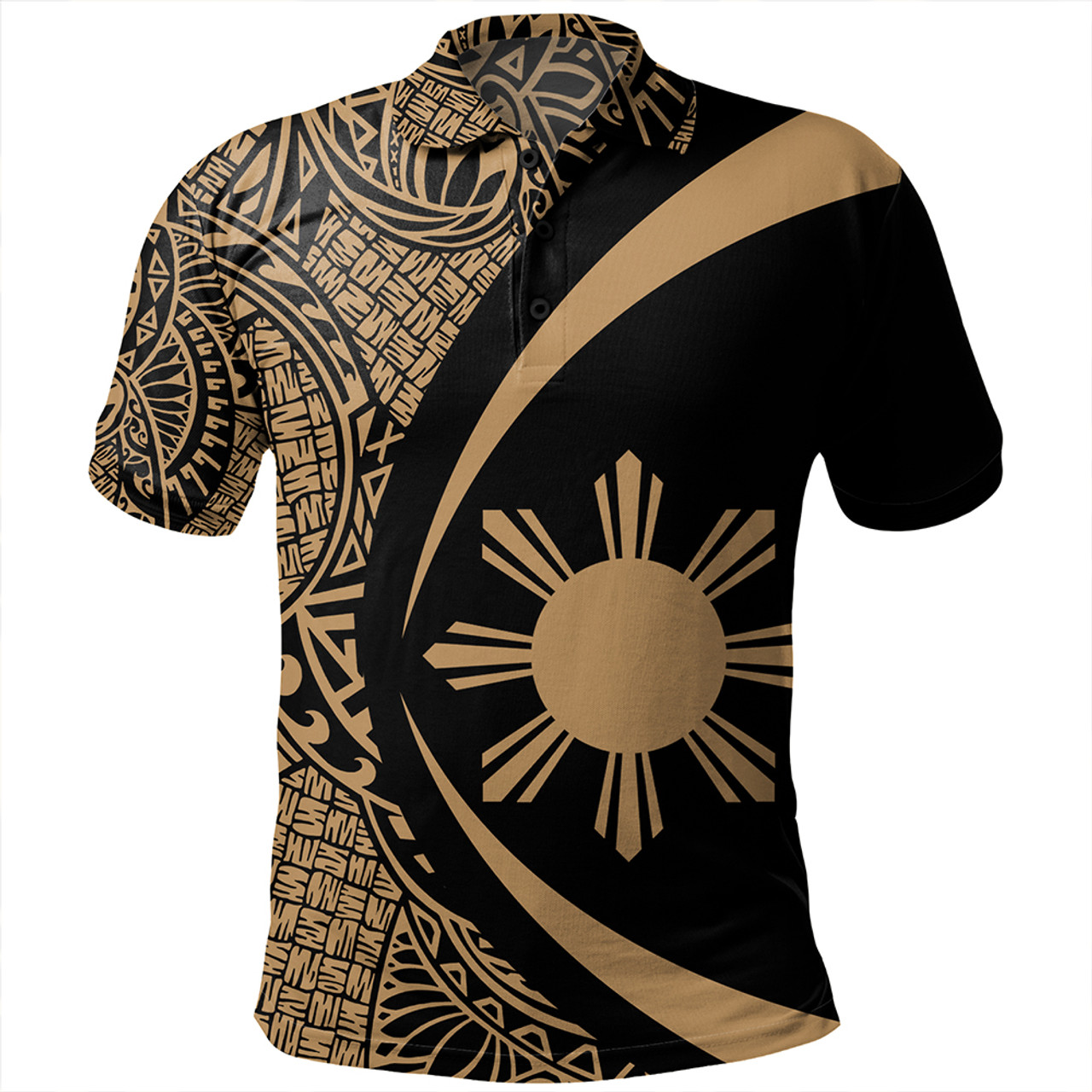 Philippines Polo Shirt Coat Of Arm Lauhala Gold Circle