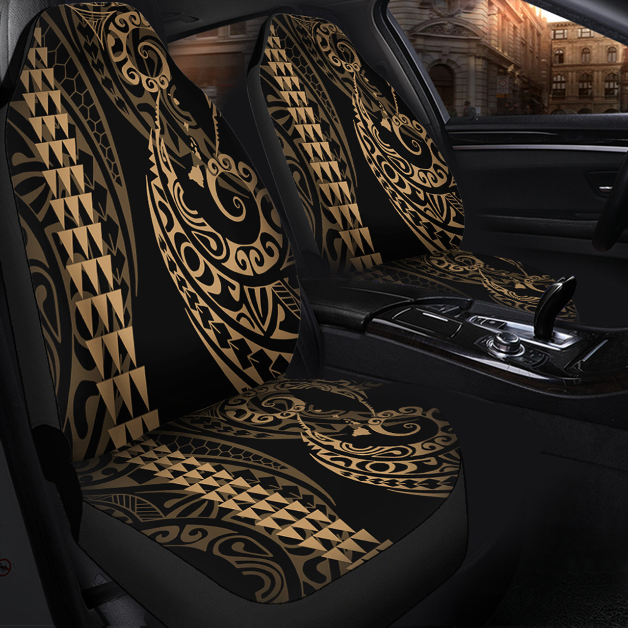 Hawaii Car Seat Covers Hawaiian Map Kakau Style Gold