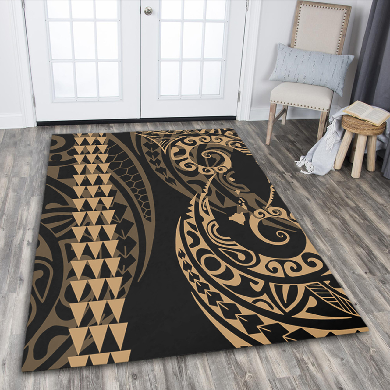 Hawaii Area Rug Hawaiian Map Kakau Style Gold