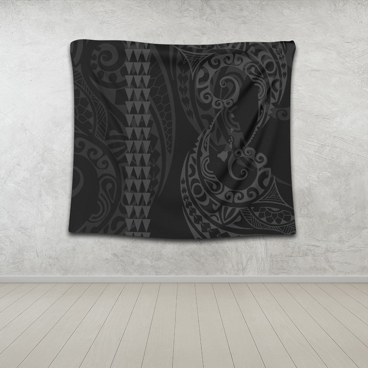 Hawaii Tapestry Hawaiian Map Kakau Style Gray