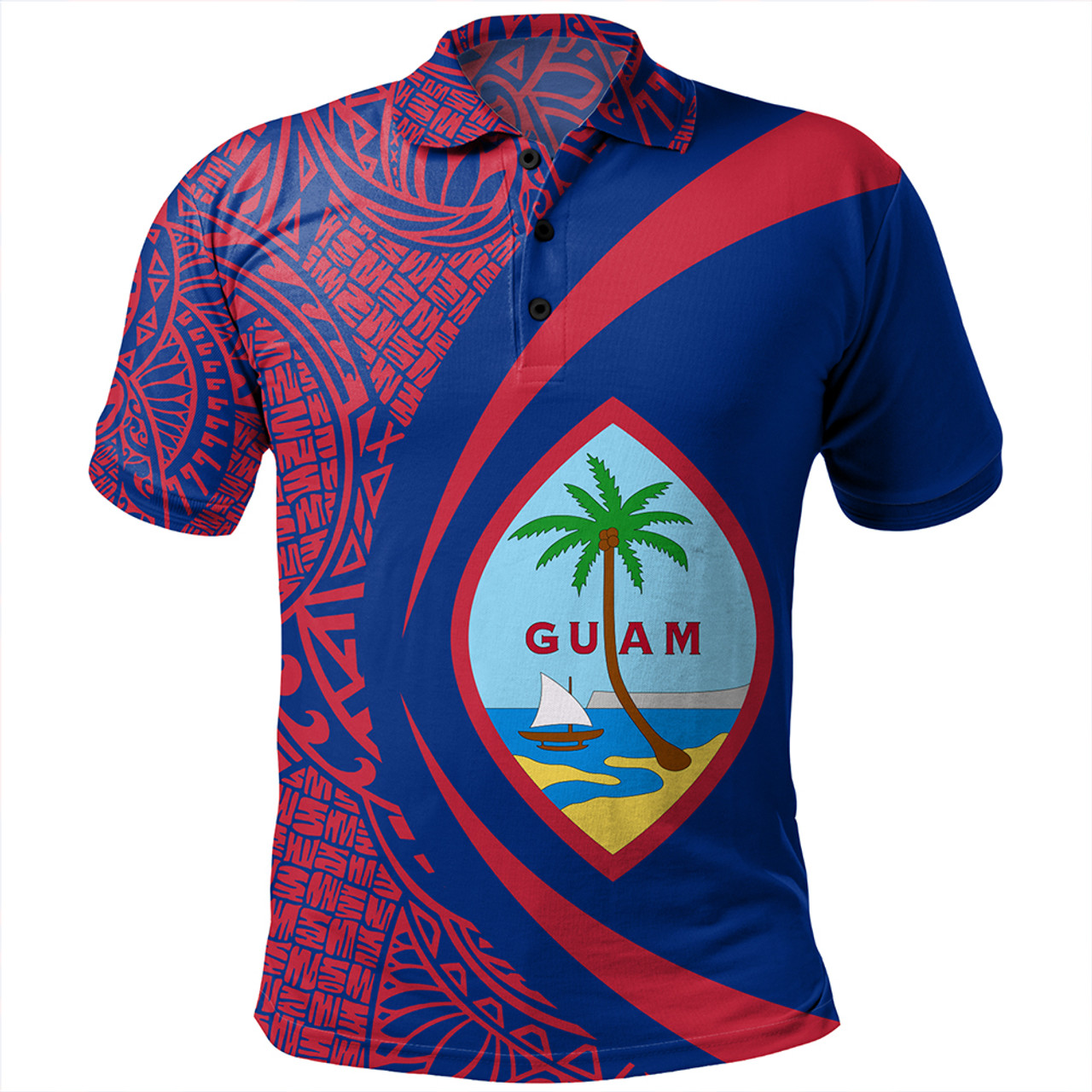 Guam Polo Shirt Coat Of Arm Lauhala Circle