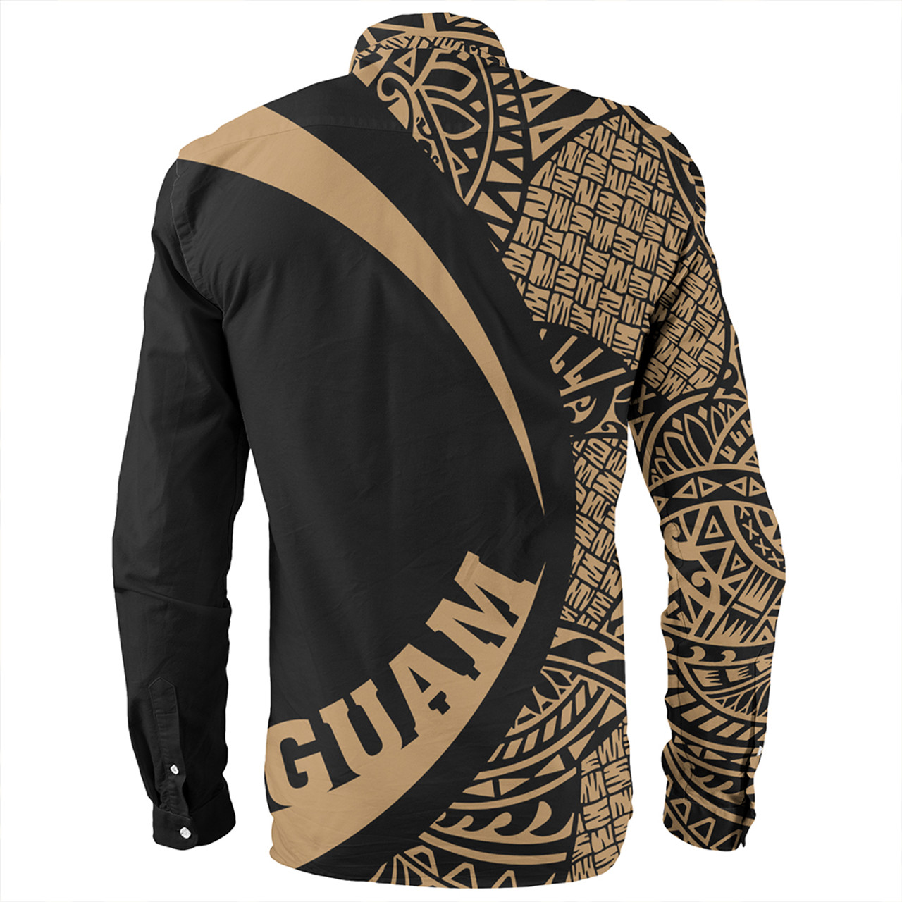 Guam Long Sleeve Shirt Coat Of Arm Lauhala Gold Circle
