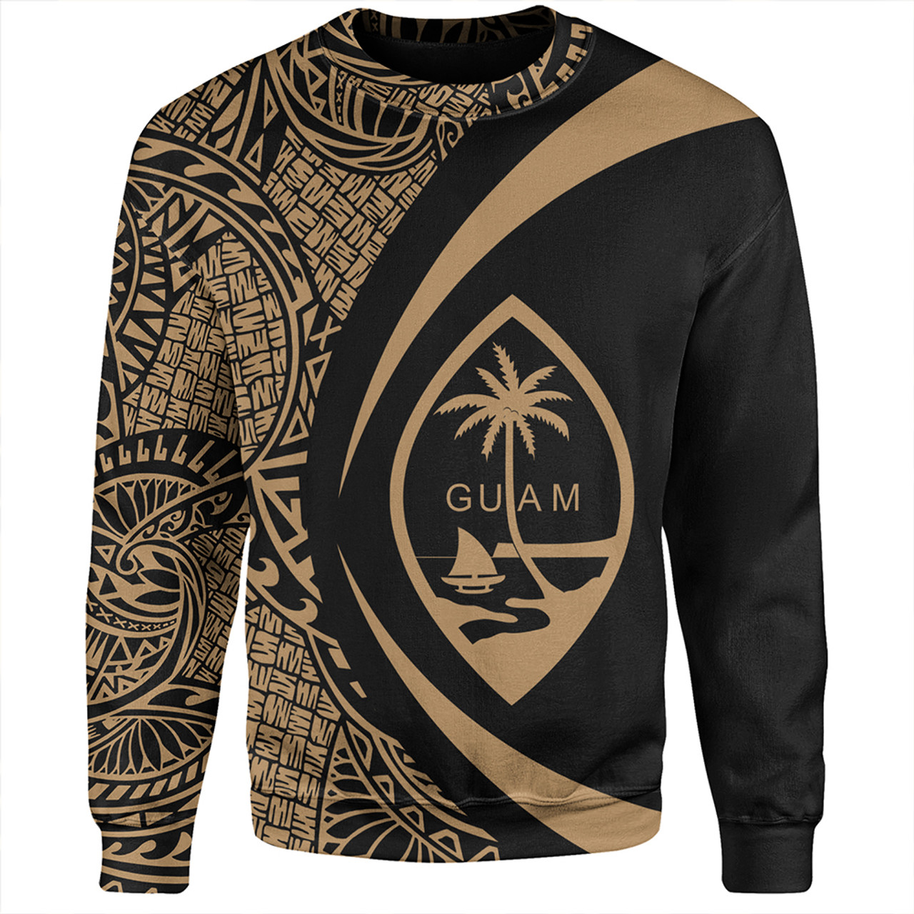 Guam Sweatshirt Coat Of Arm Lauhala Gold Circle