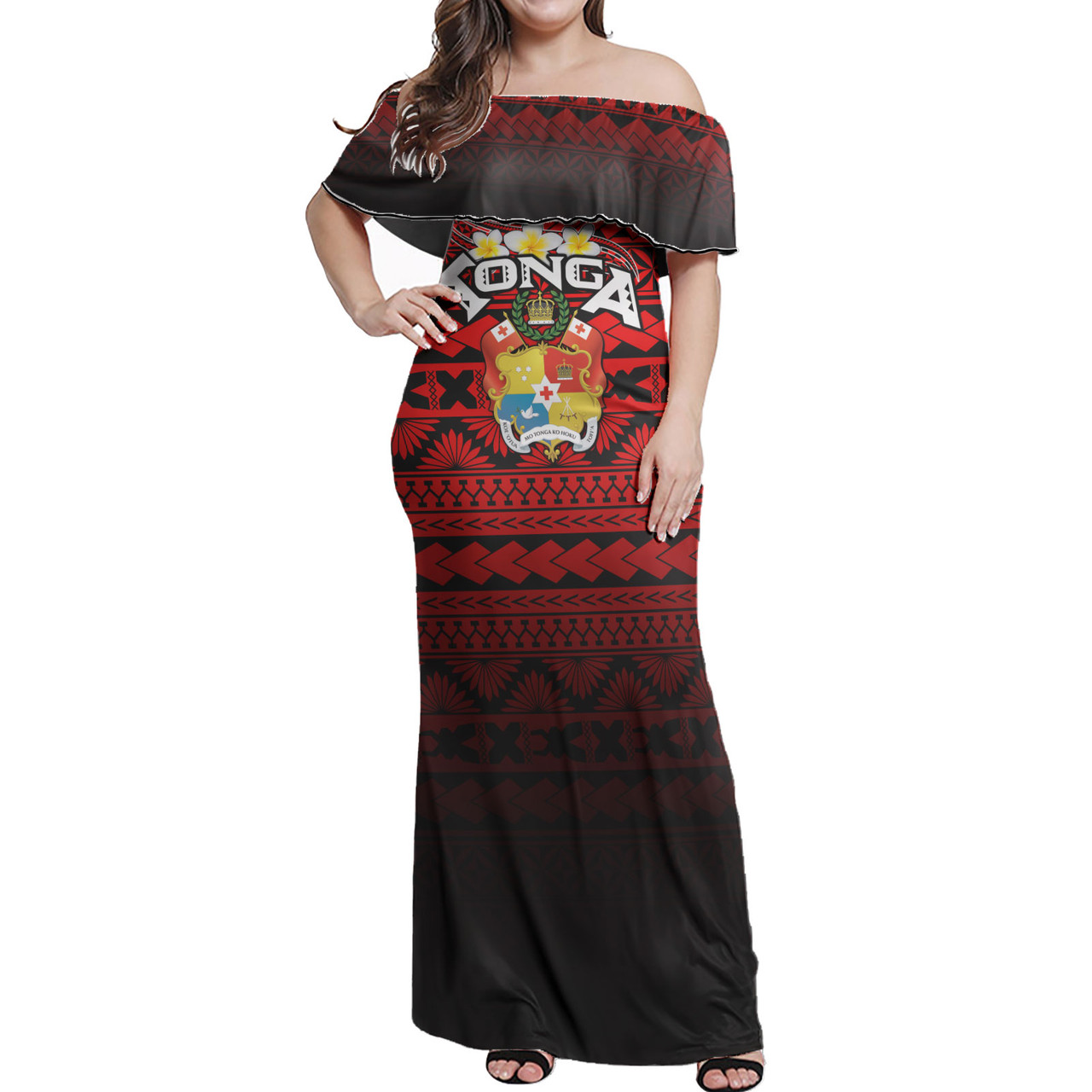 Tonga Women Off Shoulder Long Dress - Tongan Patterns Culture