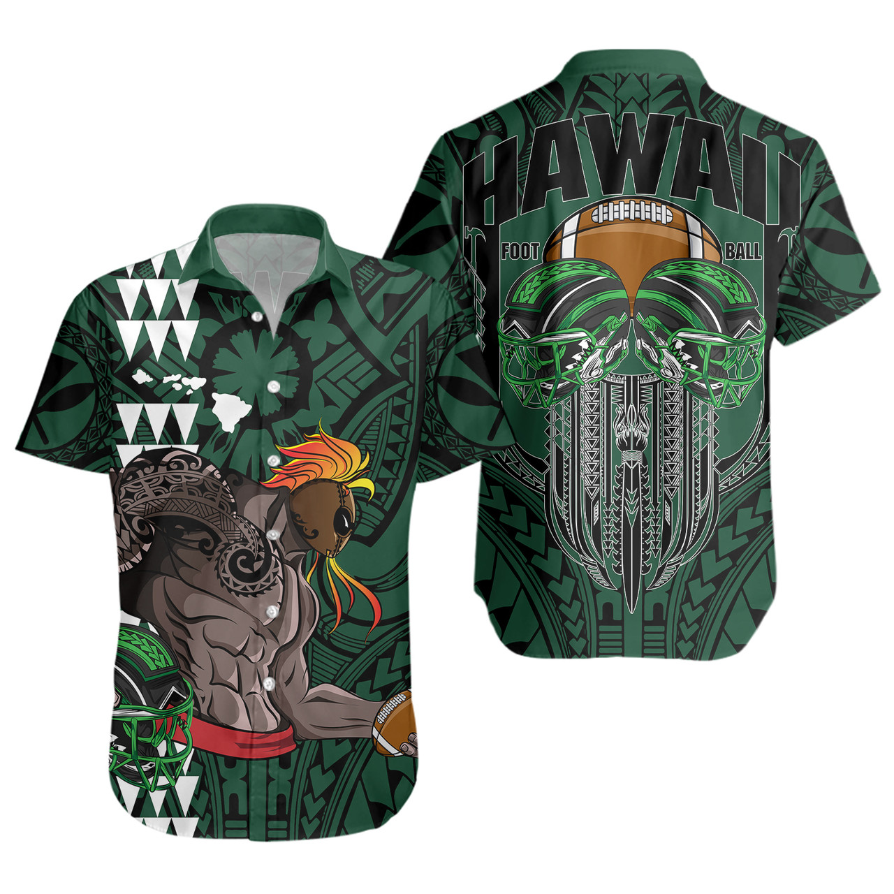 Hawaii Short Sleeve Shirt Map Kanaka Football Style