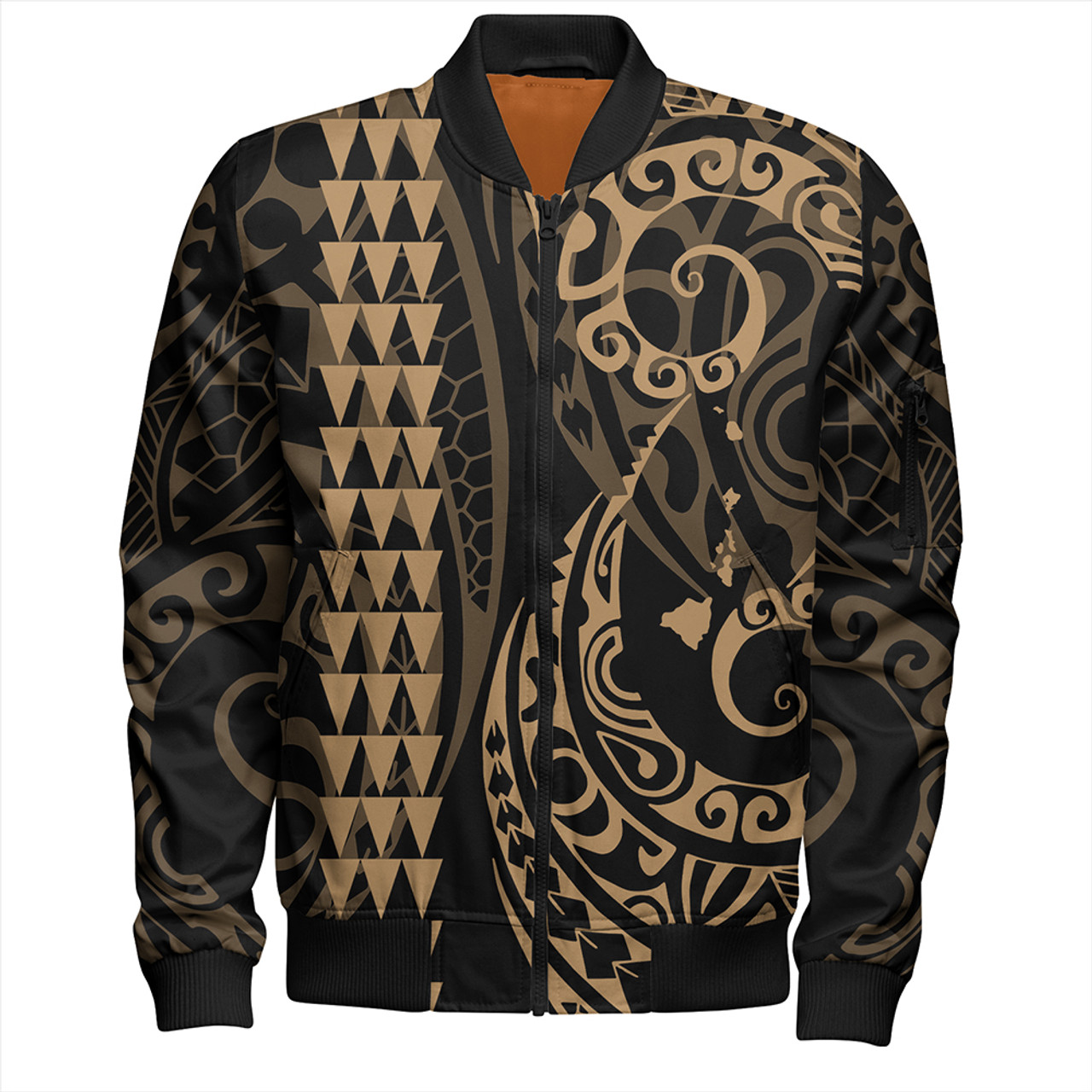 Hawaii Bomber Jacket Hawaiian Map Kakau Style Gold