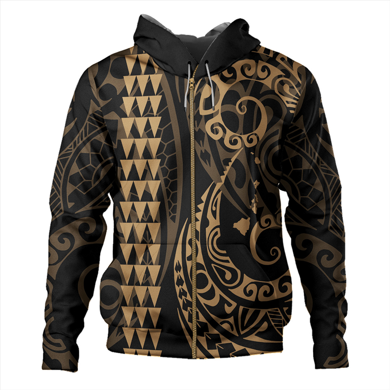 Hawaii Hoodie Hawaiian Map Kakau Style Gold