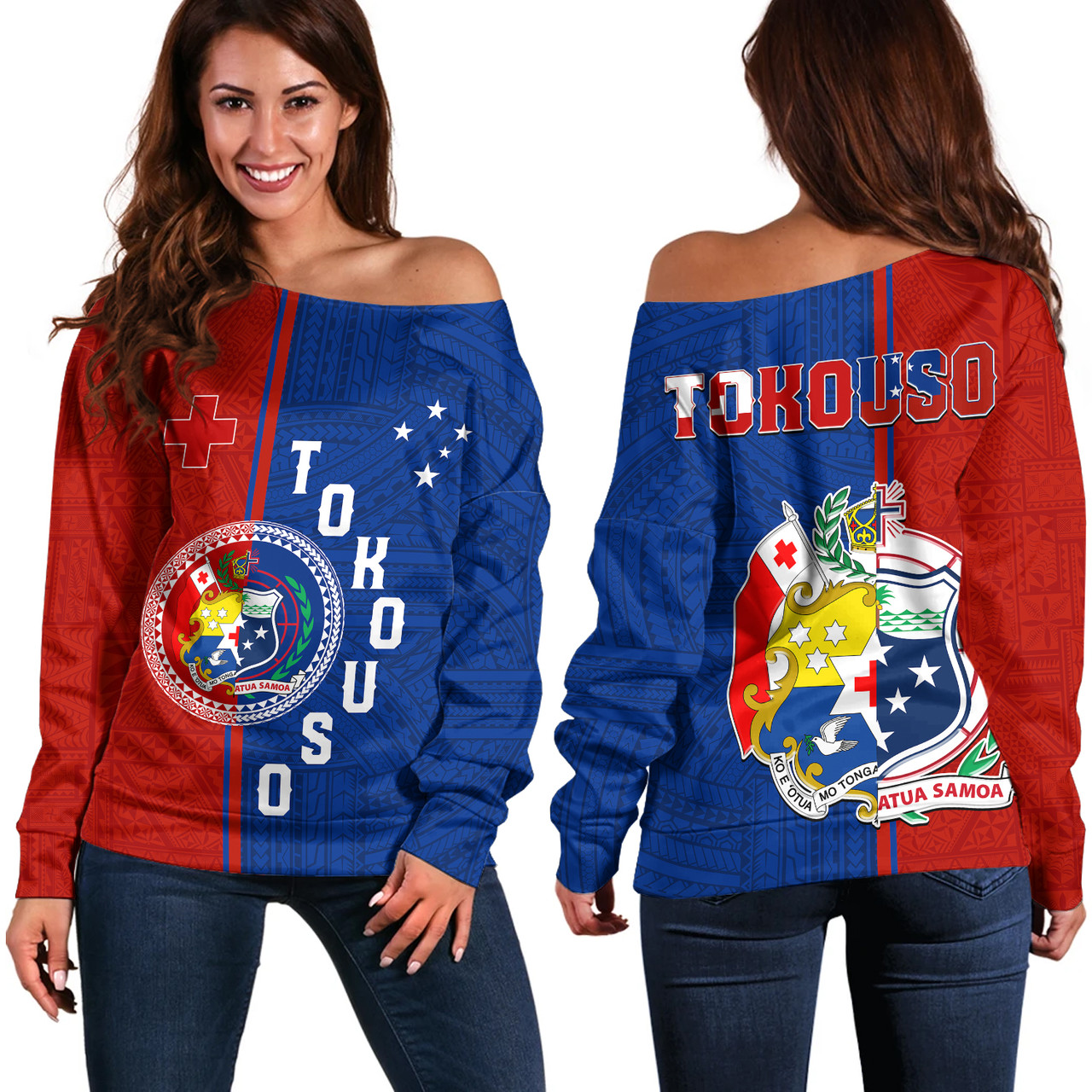 Tokouso Off Shoulder Sweatshirt - Custom Tonga And Samoa Together