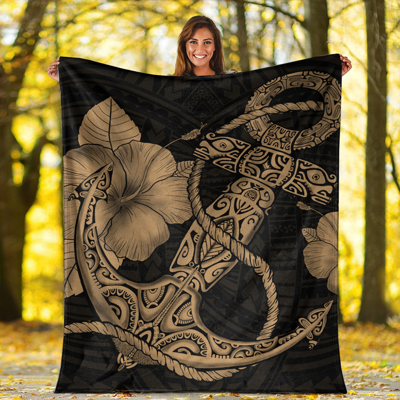 Hawaii Premium Blanket Anchor Poly Tribal Gold