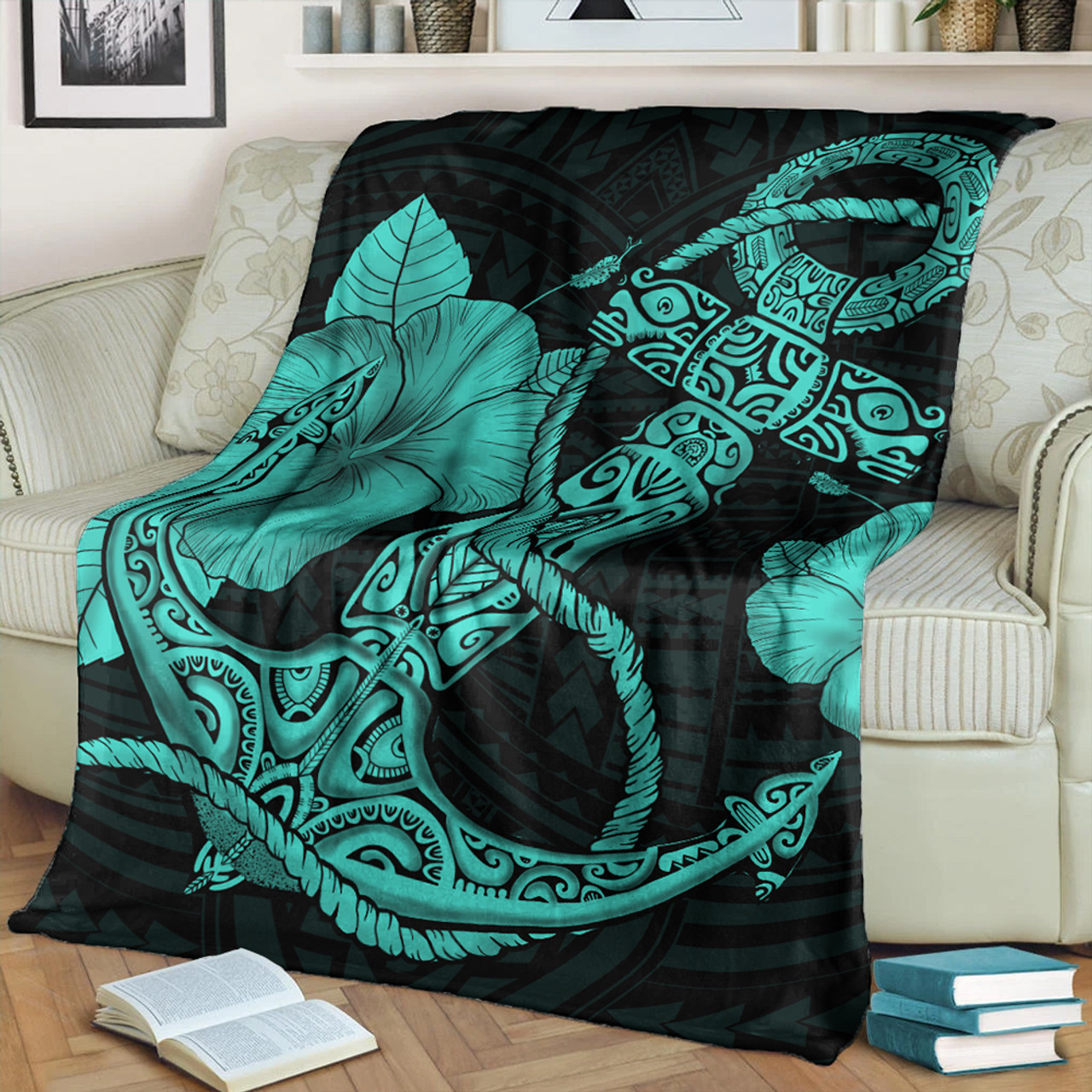 Hawaii Premium Blanket Anchor Poly Tribal Turquoise