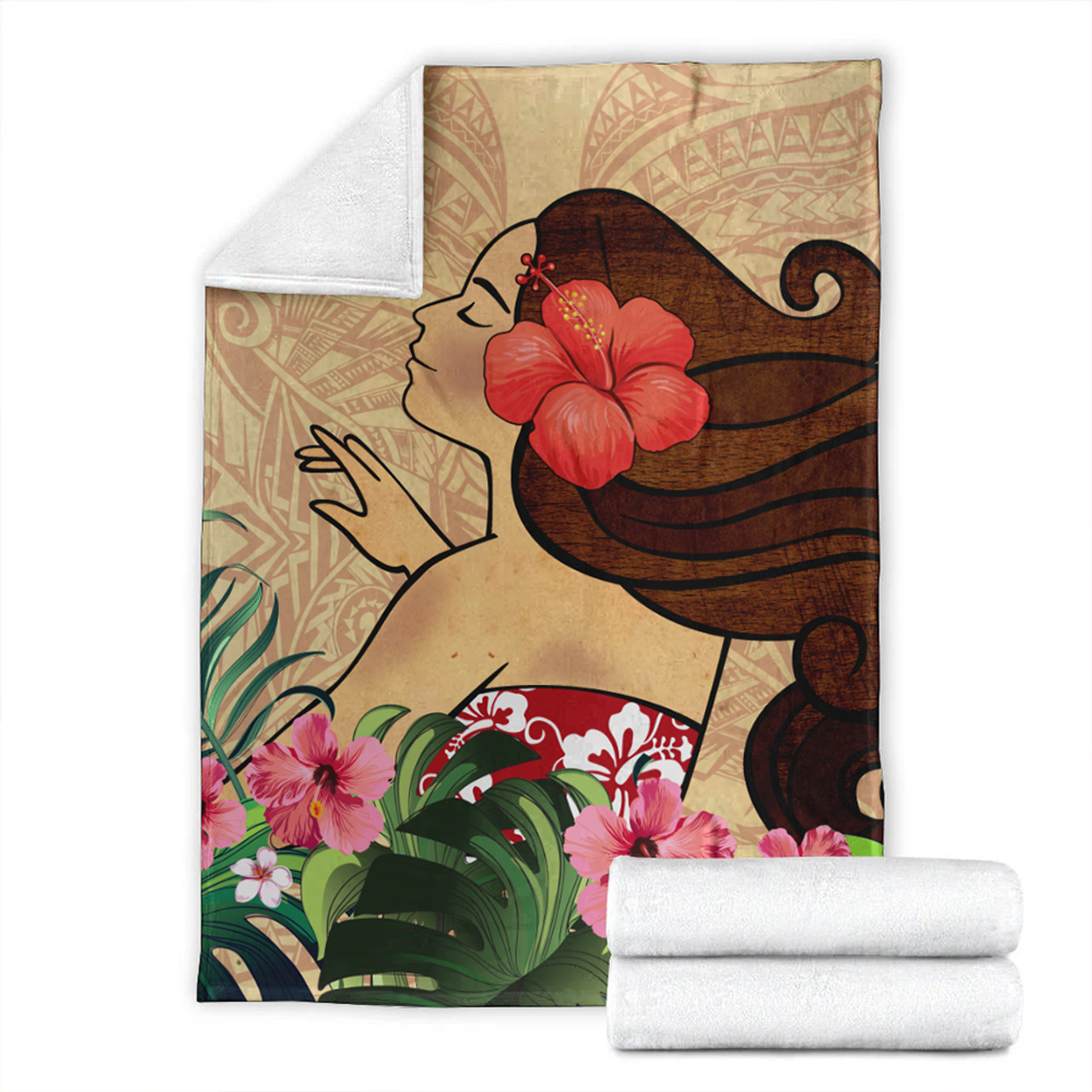 Hawaii Premium Blanket Beautiful Hula Girl Hibiscus Tropical