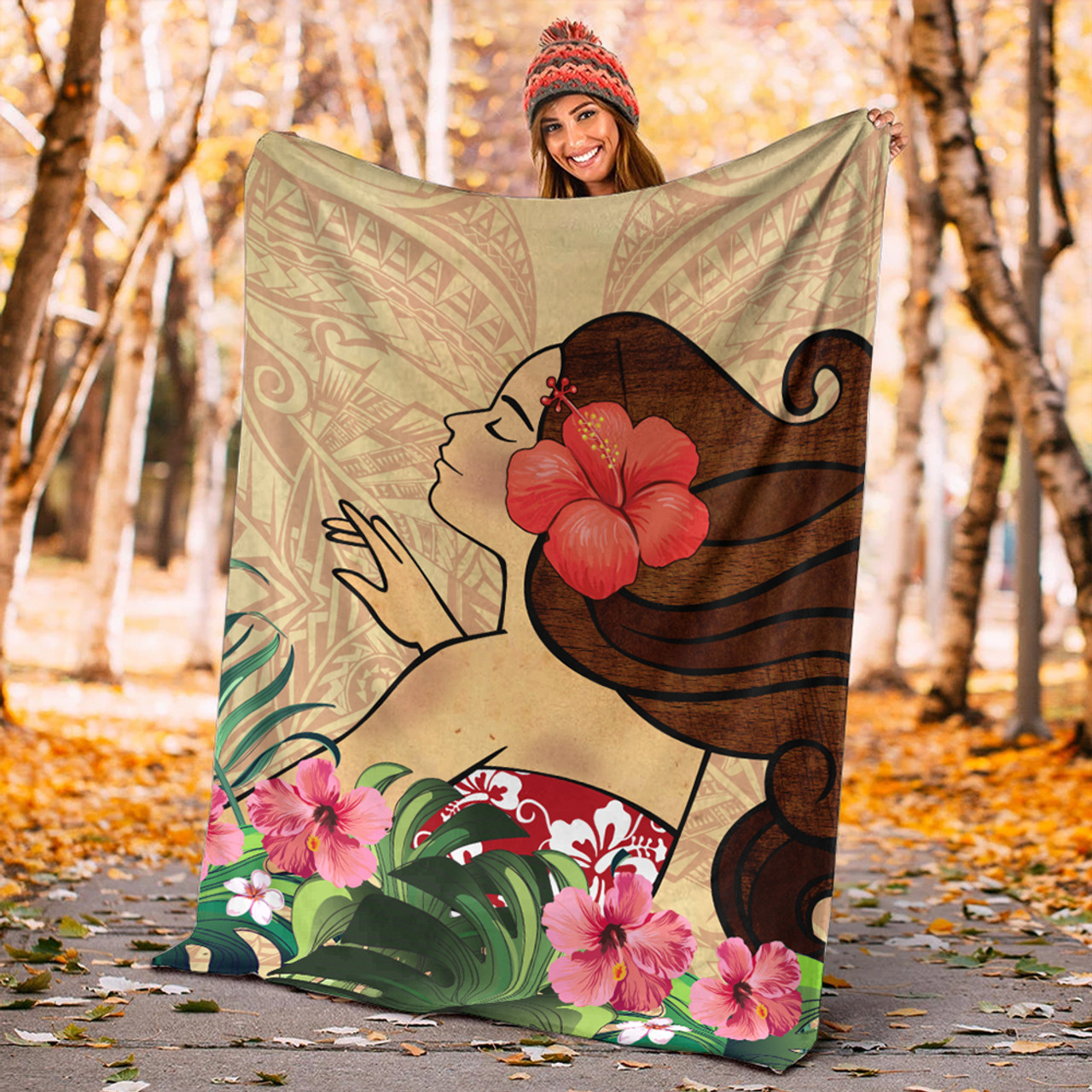 Hawaii Premium Blanket Beautiful Hula Girl Hibiscus Tropical