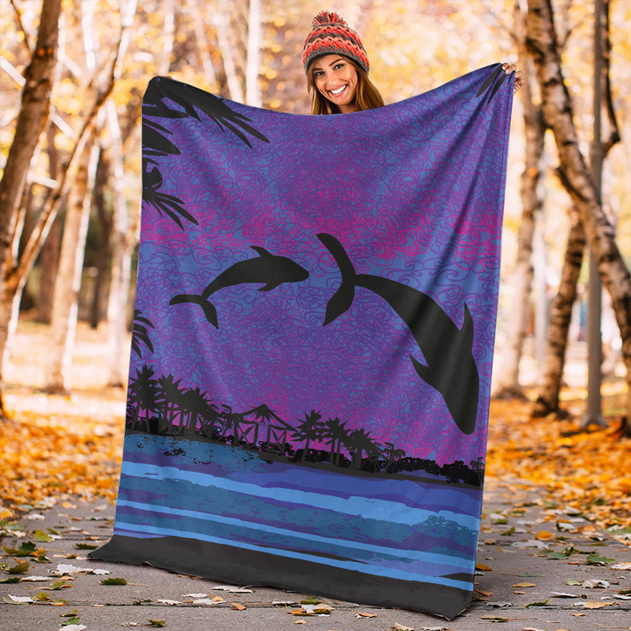 Hawaii Premium Blanket Dolphin Dance In Night