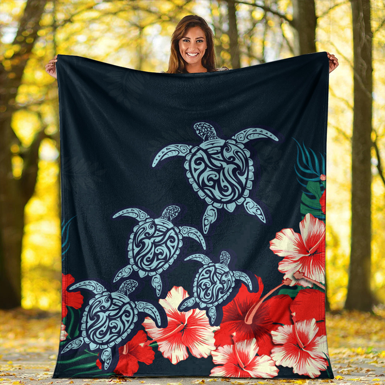 Hawaii Premium Blanket Four Turtle Hibiscus Tropical