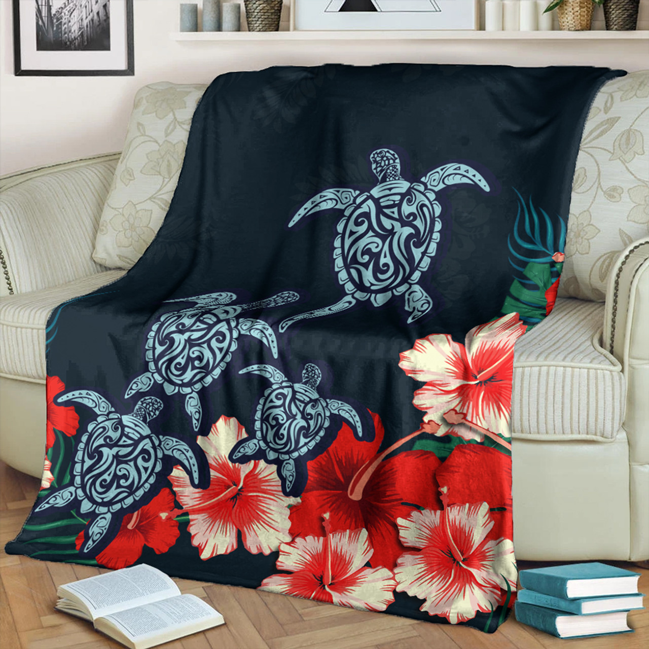 Hawaii Premium Blanket Four Turtle Hibiscus Tropical