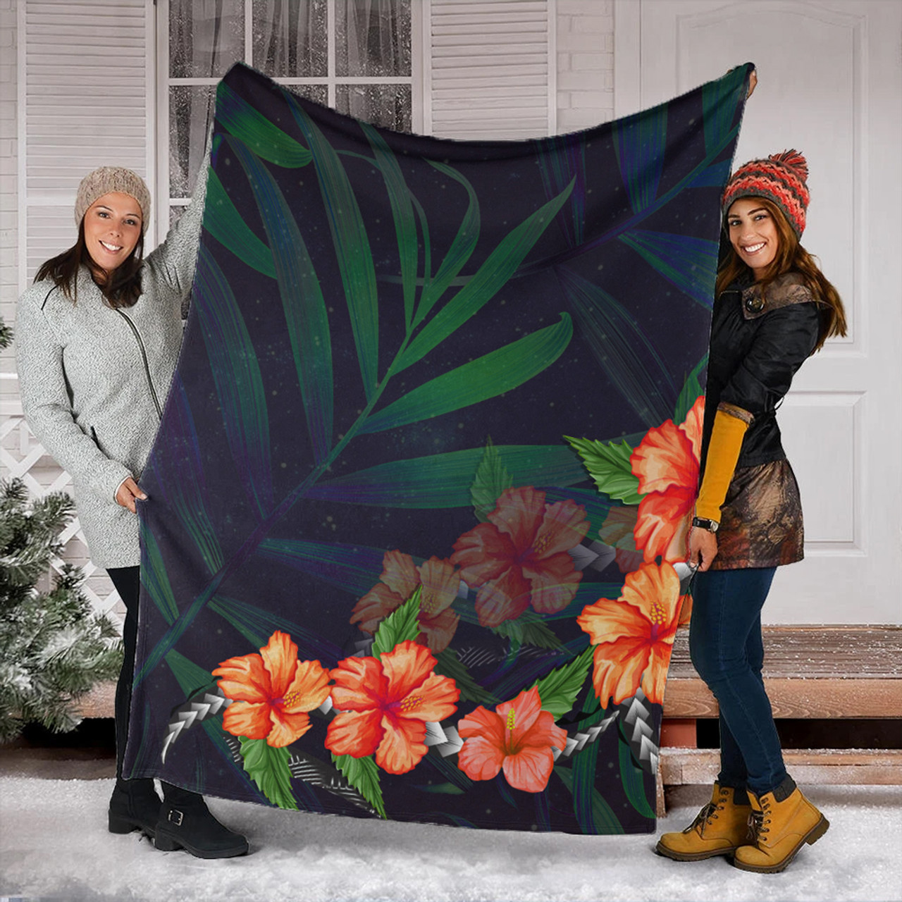 Hawaii Premium Blanket Hibiscus Palm Background