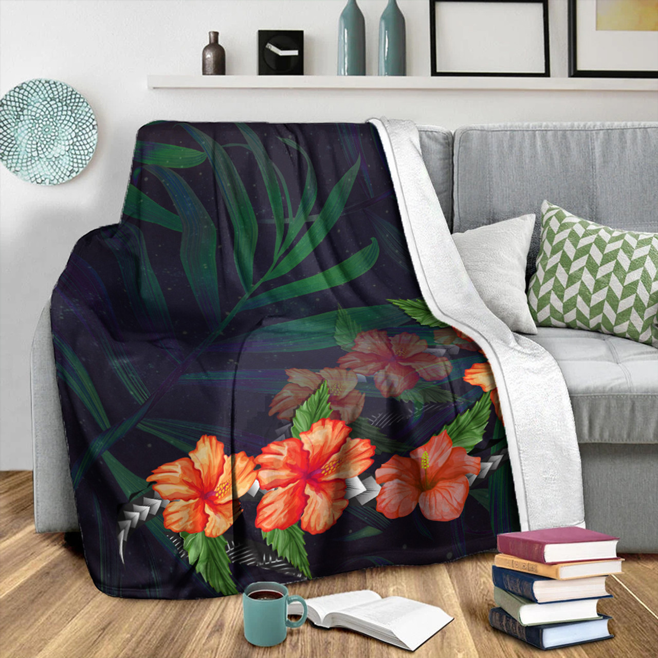 Hawaii Premium Blanket Hibiscus Palm Background