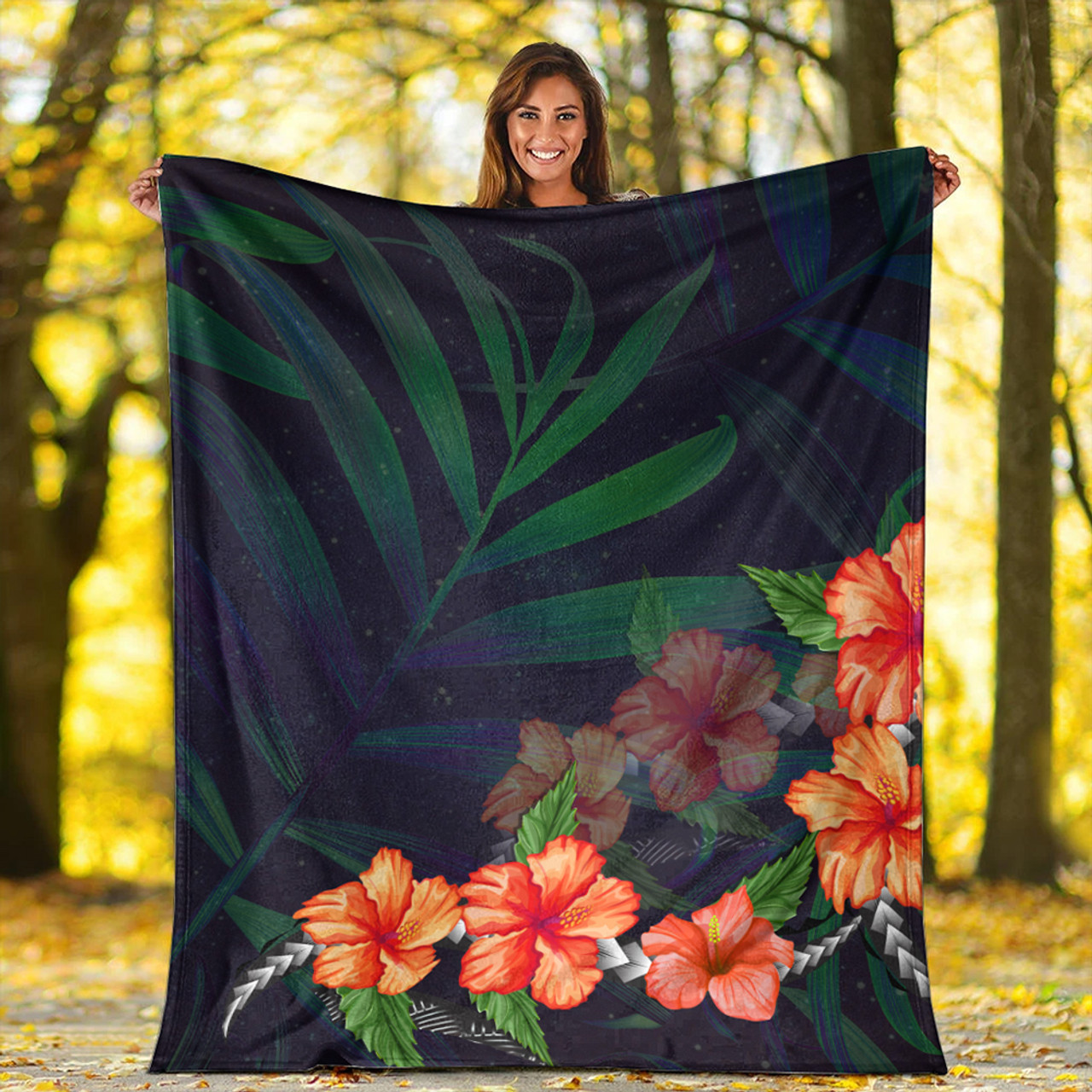 Hawaii Premium Blanket Hibiscus Palm Background