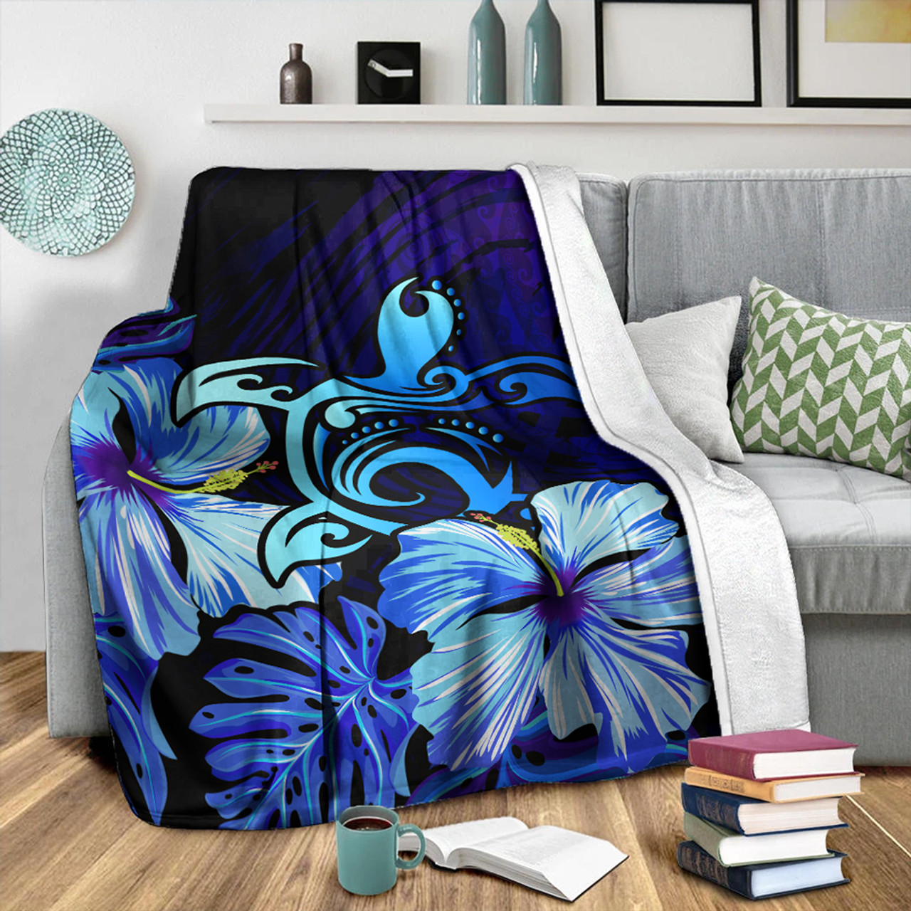 Hawaii Premium Blanket Hibiscus Tropical Deep Ocean Turtle Sea