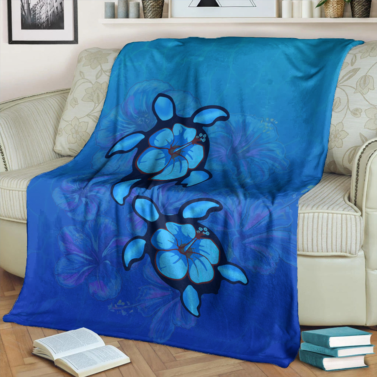 Hawaii Premium Blanket Turtle Hibiscus Ocean