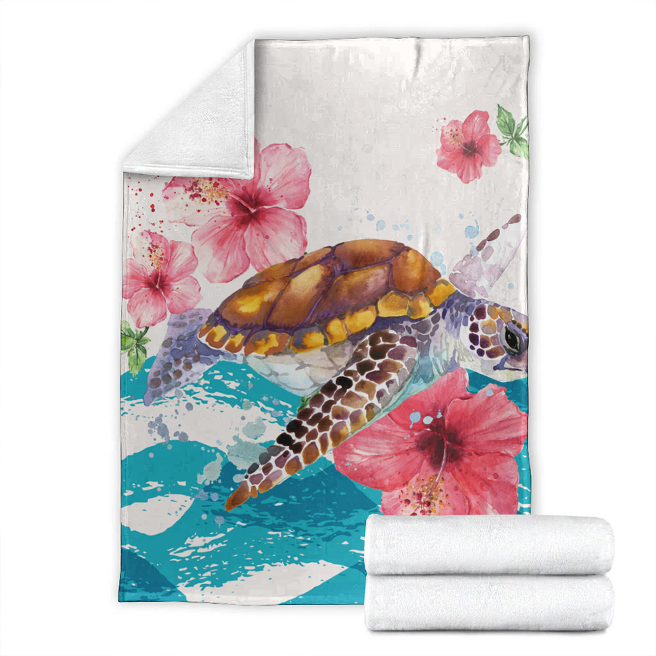 Hawaii Premium Blanket Turtle Hibiscus Waves Polynesian