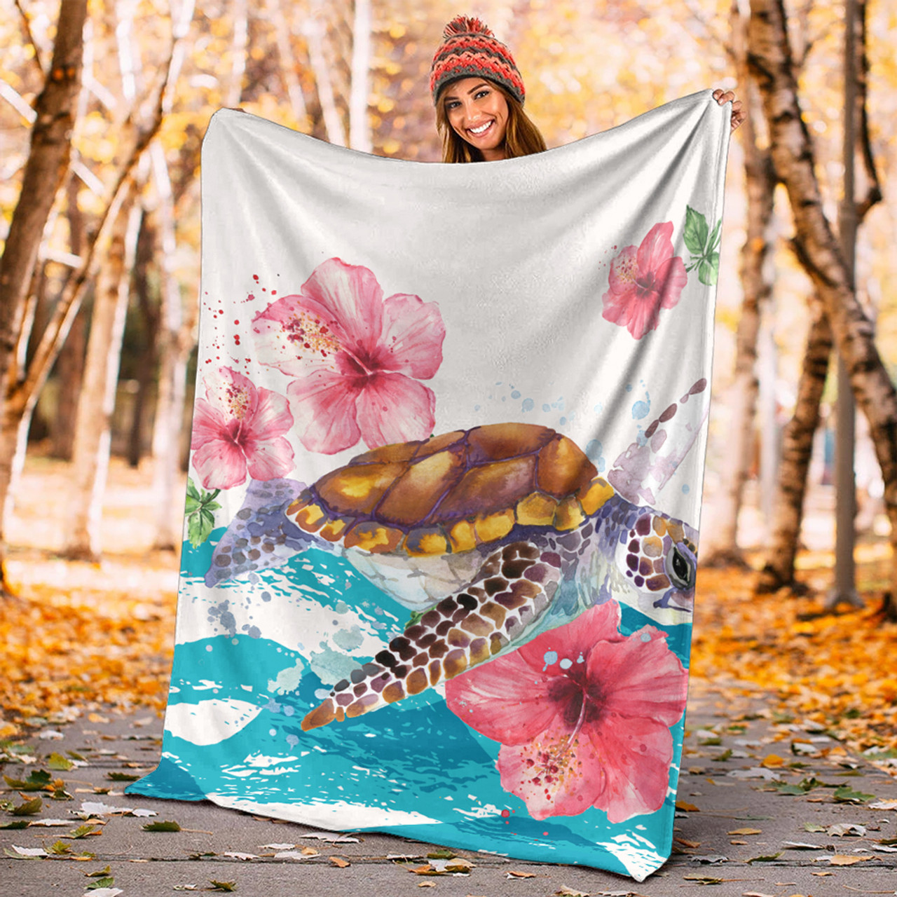 Hawaii Premium Blanket Turtle Hibiscus Waves Polynesian