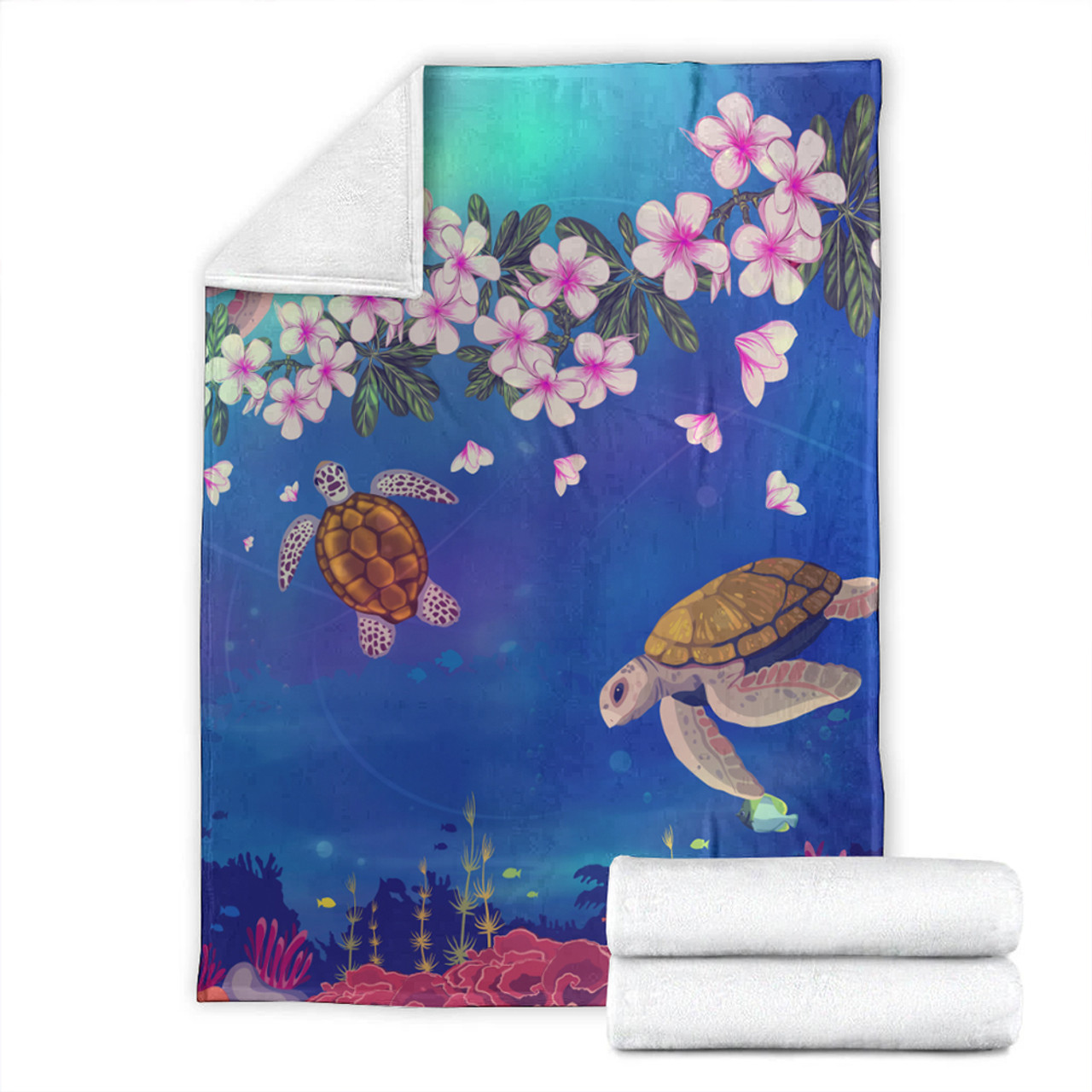 Hawaii Premium Blanket Turtle Plumeria Ocean