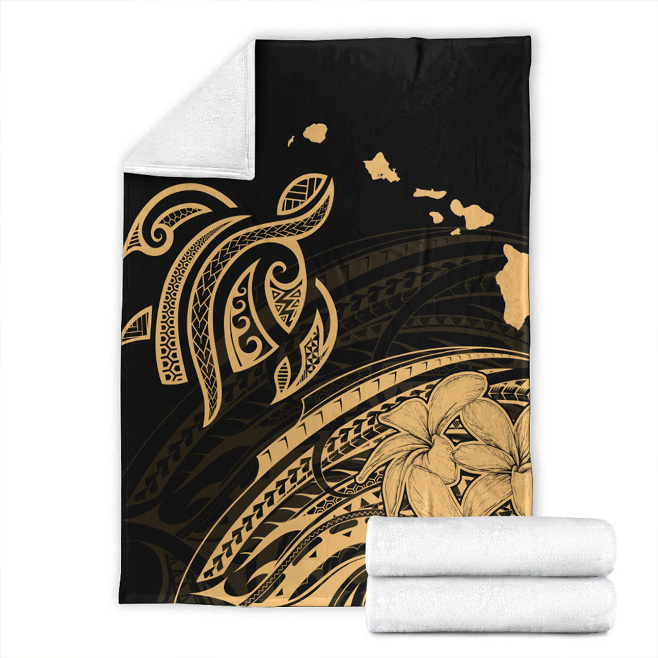 Hawaii Premium Blanket Turtle Polynesian Map Plumeria Gold