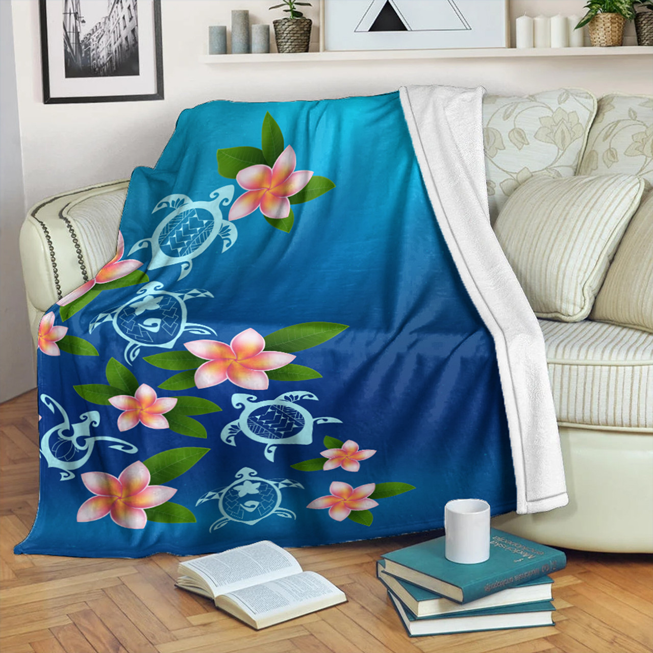 Hawaii Premium Blanket Turtle Polynesian Plumeria Ocean