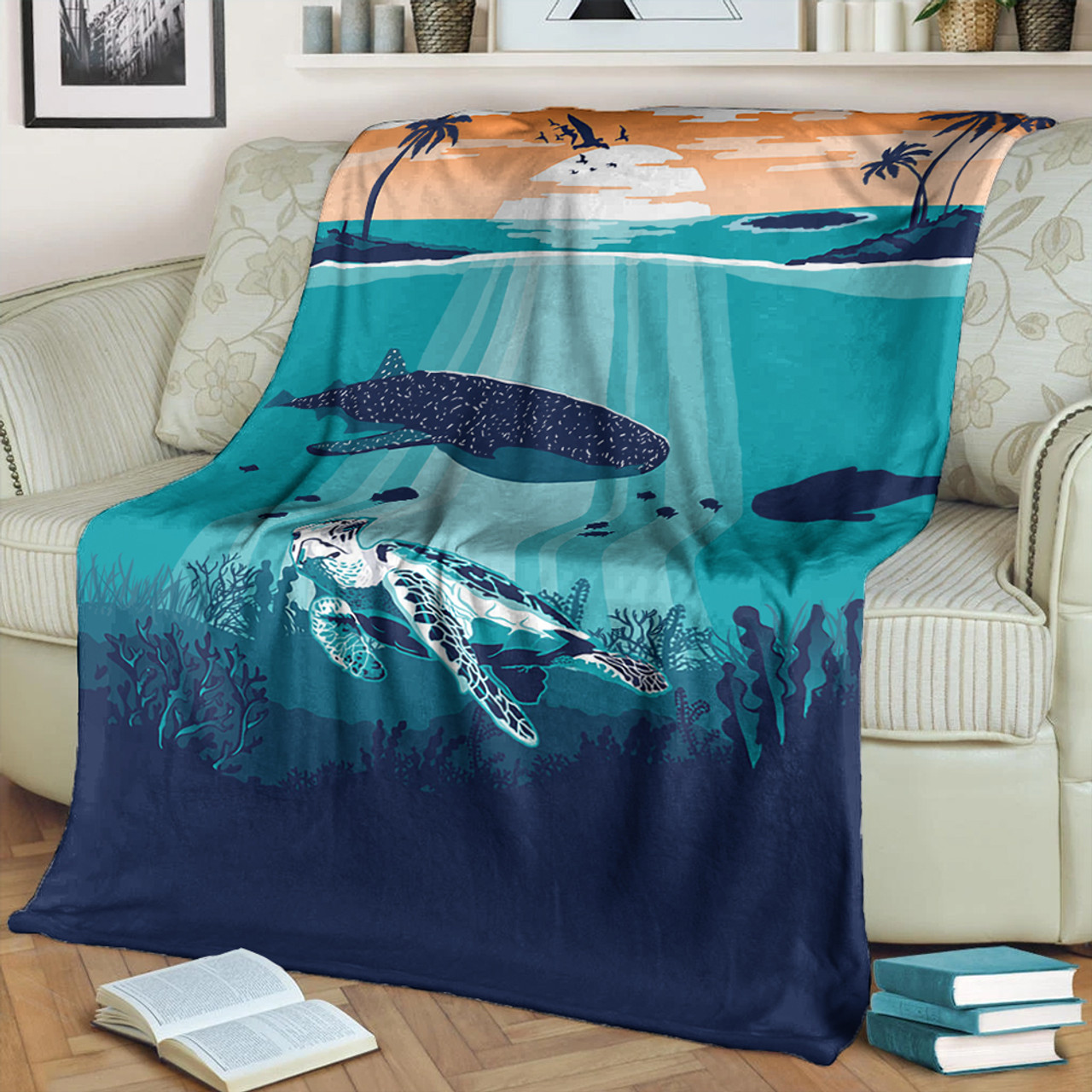Hawaii Premium Blanket Whale And Turtle In Sunset Polynesian